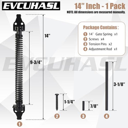 14" Gate Spring Self Closing Heavy Duty Door Springs to Close Door, Automatic Gate Closer with Adjustable Tools for Metal Gates, Wooden Fences and Vinyl Fence Gates(Black, 1 Pack) - size: 14 Inch