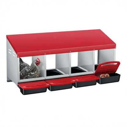 IDEALHOUSE Chicken Nesting Box with Roll Away Collection & Plastic Handle, Wall/Freestanding for Chicken Coop, 4-Compartment Red - color: Red, size: 4 holes