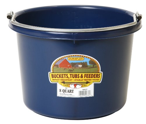 Little Giant® Plastic Animal Feed Bucket | Round Plastic Feed Bucket with Metal Handle | Made in USA | 8 Quarts | Navy - color: Navy