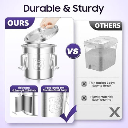 6L (1.59 gal) Stainless Steel Food Storage Container with Lid, Airtight Locking Bucket for Rice, Flour, Pet Food - Food Grade 304, Commercial & Home Kitchen, 202 oz Capacity (1.59 gal) - size: 1.59 gal