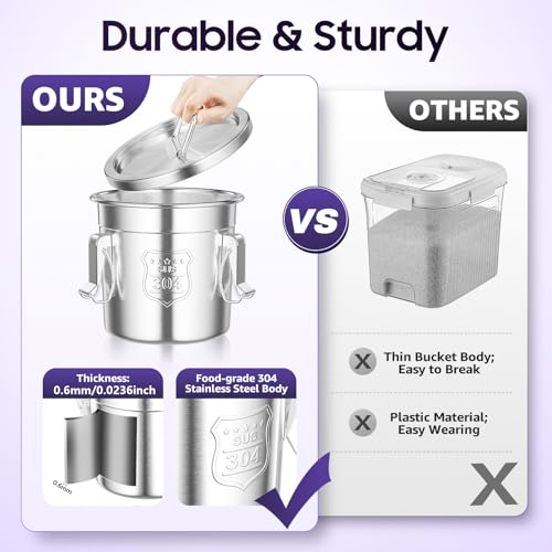 304 Stainless Steel Airtight Canister for Home, Rice Cereal Grain Canisters Container, Metal Kitchen Rice Oil Storage Bucket for Household Kitchen Food w/Handles+Lid (Silver-6L) - color: Silver-6L