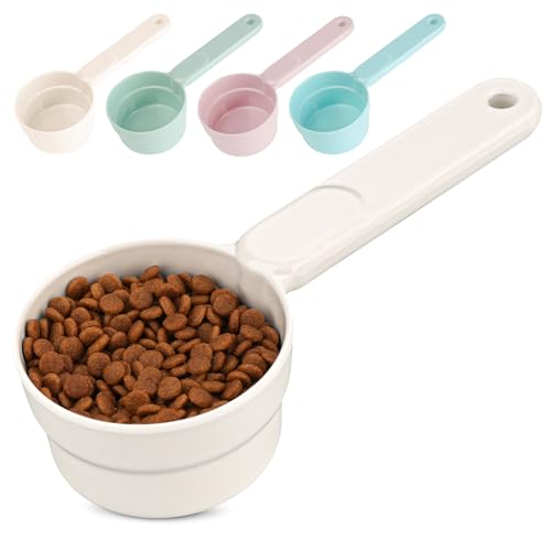 ComSaf MSBC Melamine Pet Food Scoop, Cat Food Measuring Cups, Comfortable Long Handle Scoop for Dog, Cat, Ferret and Rabbit Food, 1 Cup Size Pet Food Feeding Scoop Dishwasher Safe (White - color: White, size: 1 Cup