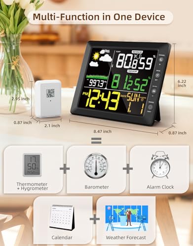 DOOMAY Indoor Outdoor Wireless Weather Station | Digital Thermometer Hygrometer Monitor with Barometric Pressure, Weather Forecast, Alarm Clock & Temp/Humidity Calibration