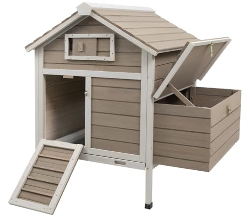 Gowoodhut Chicken Coop Rabbit Hutch with Removable Trays,Raised Floor Hen House with Nesting Box,Wooden Outdoor Poultry Cage Pet House with Ramp Run Hen Cage for Garden Backyard(Grey) - size: Chicken-26
