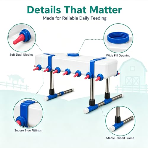 Lamb Beverage Feeder, Calf's Milk Drink, Corral Feeder Cattle Breeding Feed, 12 Head with Holder, Also Included are 10 Nipples. 9l Large Capacity Milk Box, for Farm Ranch