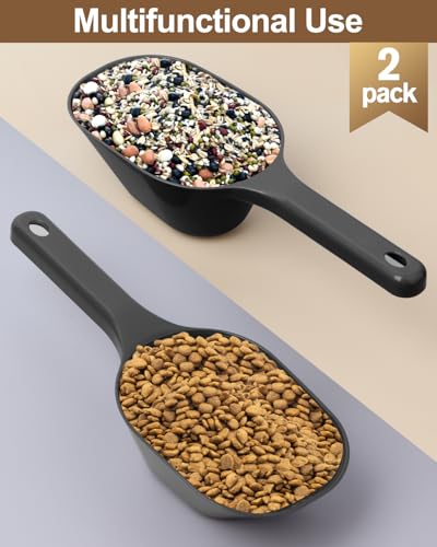2PACK Dog-Cat Food-Scoop Measuring-Cup,1 Cup Capacity Versatile Plastic Pet Food Scoop with Measuring Lines 1 Cup and 1/2 Cup for Precise Portion Control (2 Black) - color: Black