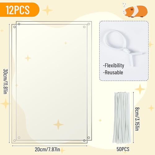 PETKNOWS 12 Pack Pet Cage Liner Protection Rabbit Cage Urine Guard Clear Cage Edge Liner Guinea Pig Side Lining Habitat Siding Small Animal Cage Accessories - Keep Litter in The Cage - color: Transparent, size: 30X20 CM
