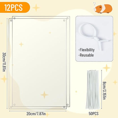 PETKNOWS 12 Pack Pet Cage Liner Protection Rabbit Cage Urine Guard Clear Cage Edge Liner Guinea Pig Side Lining Habitat Siding Small Animal Cage Accessories - Keep Litter in The Cage - color: Transparent, size: 30X20 CM