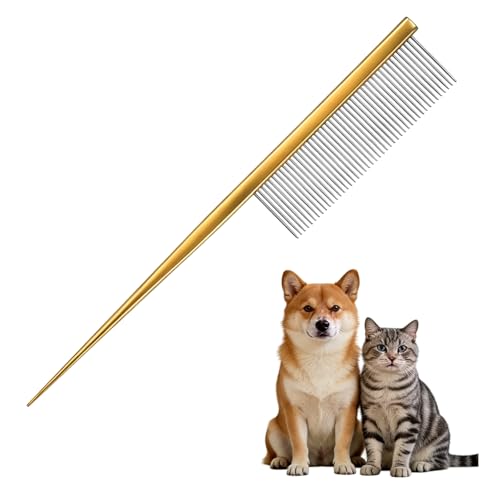 Grooming Pet Comb, 7.2Inch Dog Rat Tail Comb with Rounded Ends Cat Hair Trimmer Combs Knots Mats Loose Hair Removal (Gold), Intended for Small Dog Cat - color: Gold