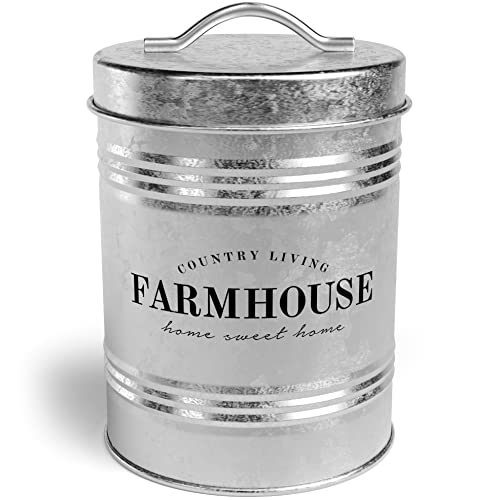 Amici Home Farmhouse Galvanized Canister | Dry Food Storage Container | Airtight Lid | 76 Oz Capacity | Farmhouse Décor | Rustic Metal Canister for Kitchen Countertop