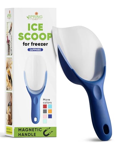 Spring Chef Magnetic Ice Scoop for Freezer - Contoured Translucent Flexi-Plastic Food Scooper with Comfortable Handle, Kitchen Scoop for Ice Machine, Popcorn, Flour, Pet Food, Dry Goods - Sapphire - color: Sapphire