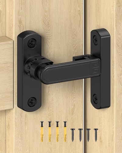 Adjustable Barn Door Locks, 90/180 Degree Sliding Door Latch, Protect Home Security Gate Latch for Bedroom, Barn, Cabinet, Garden, Fence (Black-1 Pc) - color: Black-1 Pc