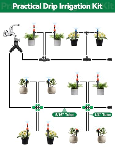 Kalolary 20PCS Locked Barbed Tee Connectors, 5/16" to 1/4" Drip Irrigation Fittings Kit 8/12mm to 4/7mm Tube Lock Female Connector 6-Way Barbed Lock Irrigation Parts for Watering System (Green) - color: Green 5/16" to 1/4" 6-Way
