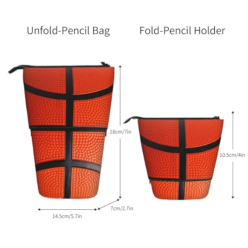 Basketball Kids Standing Pencil Case Girls Boys Telescopic Stationary Pouch with Zipper Large Capacity Stand up Pen Bag Portable Makeup Holder for Children School Students Office Supplies - color: Basketball