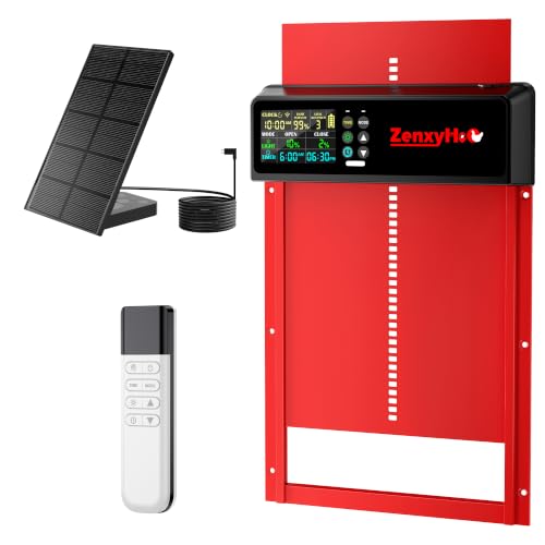 Solar Automatic Chicken Coop Door, Programmable Remote Control with 6 Modes, Aluminum Auto Chicken Door with Color LCD Display, Anti-Pinch Safety