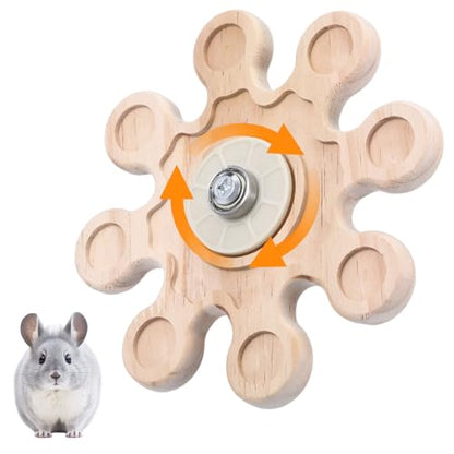 Rotating Natural Wood Chinchilla Chew Toys, Interactive Enrichment Rat Enrichment Toys for Teeth Grinding, Hanging Exercise Chinchilla Cage Accessories Wheel for Hamster Guinea Pig (6.3 in)