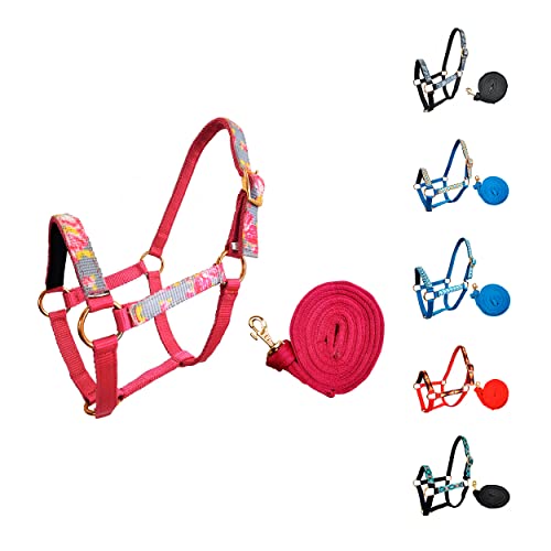 Tahoe Tack Patterned Nylon Mini Horse Halters with Padded Noseband and Matching 7’ Soft Grip Lead Rope - 6 Month Warranty - color: Grey Floral, size: Mini Horse B (Over 34")