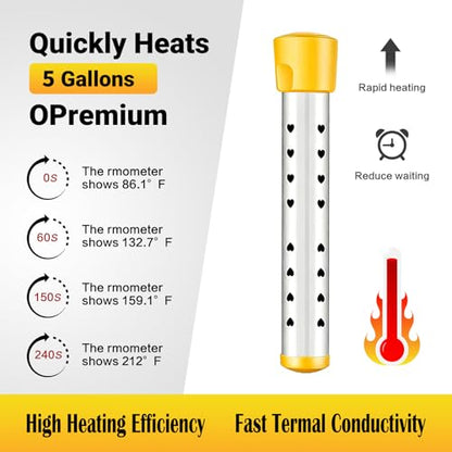 Immersion Water Heater Electric, Portable Bucket Heater with 304 Stainless Steel,Submersible Water Heater Heats up 5 Gallons of Water in Minutes for Home, Camping, and Outdoor Use