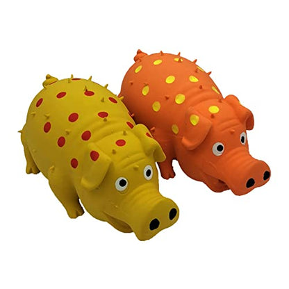 2 Pack Latex Pig Dog Toys that Oinks for Small Medium Large Dogs - color: Orange & Yellow