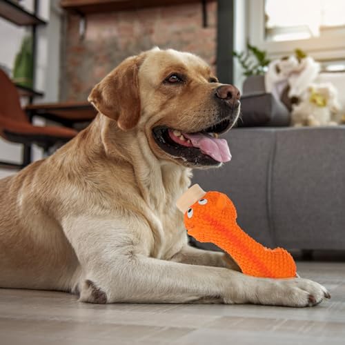 Dog Chew Pig Shape Latex Sturdy Teething for Puppies and Large Dogs Orange Interactive Pet for Teeth Grinding and Biting Training