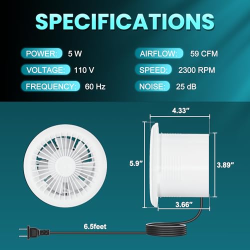 HG Power 4 Inch Bathroom Exhaust Fan 2-Way Reversible Window Fan with Remote Control, 3-Speed 2300RPM Low Noise, for Baño Kitchen Ceiling Wall Mount Home Ventilation - color: 4" - Two Way