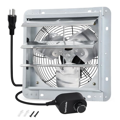 Criditpid 12 Inch Shutter Exhaust Fan, High Speed 970CFM, Wall Mounted Exhaust Fan with Speed Controller and Power Cord for Greenhouse, Garages, Shed, Barn, Basement, Shops, Chicken Coop Ventilation - size: 12 Inch Exhaust Fan