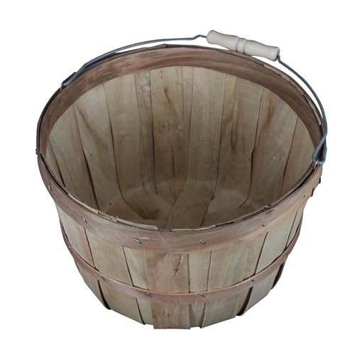 SSWBasics One Peck Basket With Handle - Set of 3 - Natural Unfinished Pine Wood Apple Basket - Durable Bushel Baskets for Produce Display - Ideal for Retail, Thrift, Boutique, Convenience Store,