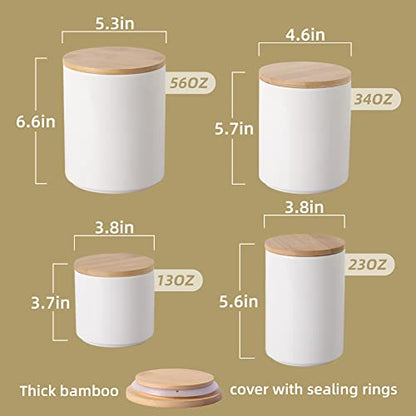 Sweejar Kitchen Canisters Ceramic Food Storage Jar Set, Stackable Containers with Airtight Seal Wooden Lid for Serving Ground Coffee, Tea, Herbs, Grains, Sugar, Salt - Set of 4 (White) - color: White, style: Set of 4(Classic Style)