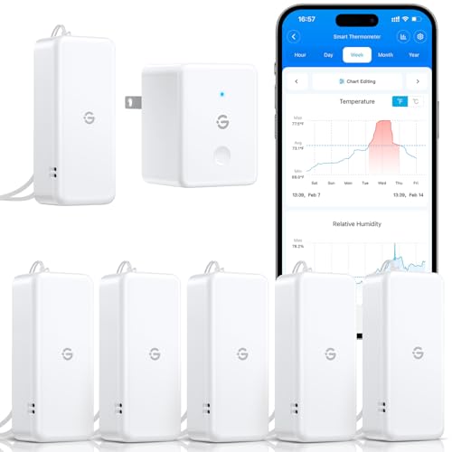 GoveeLife 2.0 WiFi Hygrometer Thermometer 6 Pack, Smart Humidity Temperature Sensor with App Notifications, Temperature Humidity for Bedroom, Wine Cellar, Basements（Only Support 2.4G Wi-Fi - style: BT Gateway + 6 Sensor