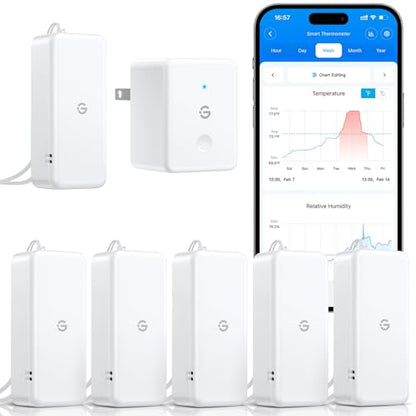 GoveeLife 2.0 WiFi Hygrometer Thermometer 6 Pack, Smart Humidity Temperature Sensor with App Notifications, Temperature Humidity for Bedroom, Wine Cellar, Basements（Only Support 2.4G Wi-Fi - style: BT Gateway + 6 Sensor