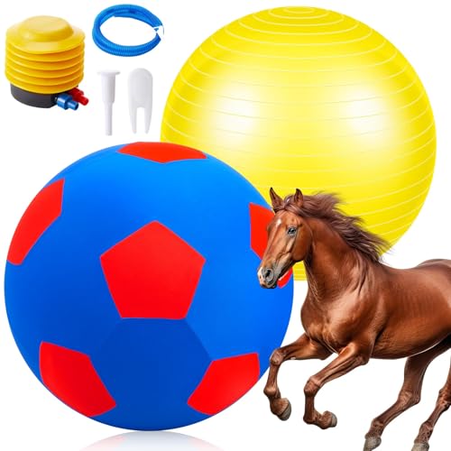48 Inch Giant Herding Ball with Covers for Horses, Large Inflatable Horse Toys for Stable, Training, and Entertainment Play, Anti Burst Exercise Ball, Pump Included(Blue-red) - color: Blue-red