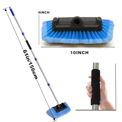 Car Wash Brush with Long Handle – Five-Sided Soft Bristle Brush for Car, Truck, SUV, RV, Boat & House Siding Cleaning(Blue) - color: Blue
