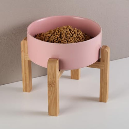 Pink Raised/Elevated Ceramic Dog Bowl for Small Medium Sized Breeds,Dog Food Water Bowl with Stand,6 in Non Slip Heavy Pet Feeding Dish 3.6 Cups/ 850 ml /28 OZ - color: Pink, size: 6 in