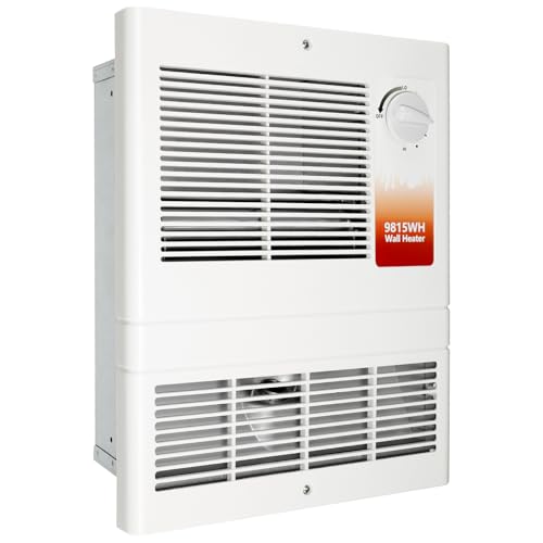 9815WH Large Capacity Electric Wall Heater with Built-in Adjustable Thermostat and Silent Motor, Overheat Protection, 1500 Watts, 120/240 Volts, White