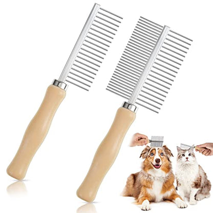 2 Pcs Dog Metal Combs Cat Wooden Handle Grooming Combs Stainless Steel Hairbrush Double Side Metal for Pet Dog Grooming Brush Pet Flea Hairbrush for Long Short Hair Fur Brush Tool