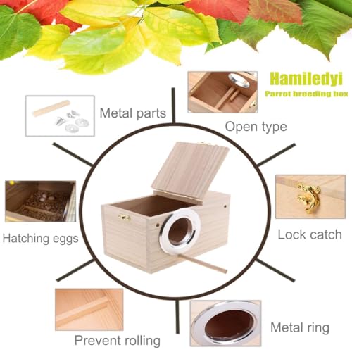 Hamiledyi 2PCS Parakeet Nesting Box Bird House Bird Nest Wood Breeding Box Parrot Mating Box for Parrot Lovebirds Cockatiel Conure Cockatoo Budgie Finch Canary（Style A）