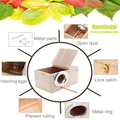 Hamiledyi 2PCS Parakeet Nesting Box Bird House Bird Nest Wood Breeding Box Parrot Mating Box for Parrot Lovebirds Cockatiel Conure Cockatoo Budgie Finch Canary（Style A）