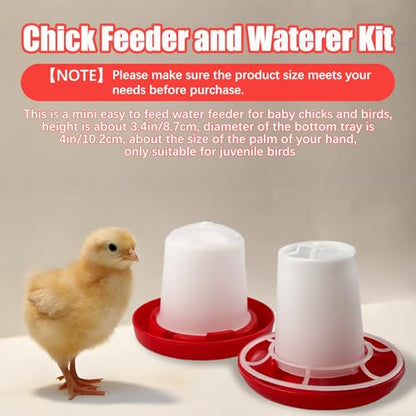 Chicken Feeder and Waterer Set, Chick Poultry Feeding Equipment Kit Automatic Feeding and Watering for Baby Turkey Guinea Fowl Quail Pigeons Ducks(0.35Lbs + 160ml)
