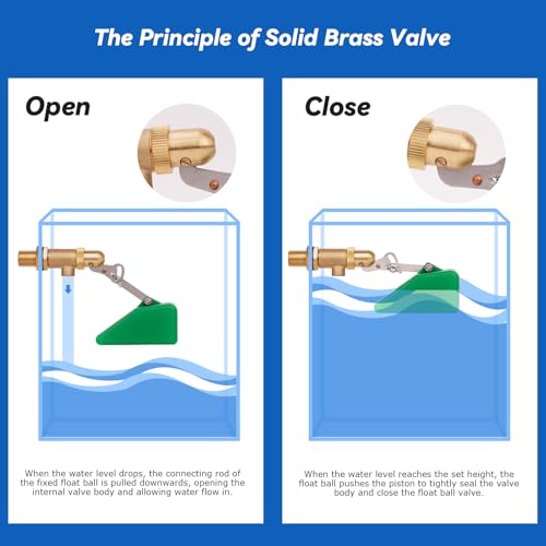 2Pcs Brass Float Valve 1/2 Inch Livestock Water Tank Float Valve with Adjustable Arm for Water Trough Water Float Valve for Automatic Waterer,Aquariums,Ponds,Aquaculture, Hydroponics