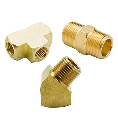 Brass 1/4" NPT Female Barstock Tee & 1/4" NPT Male Hex Nipple & 1/4" NPT 45 Degree Barstock Street Elbow Assortment Kits - style: Tee/Nipple/45 Degree Street Elbow