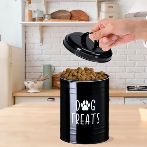 Dog Treat Container Airtight, Dog Treat Jar with Lid - 9x5.5'' Metal Dog Cookie Jar for Farmhouse Kitchen Counter, Black Pet Treat Container, Dog Treat Storage Container for Dogs, Cats - color: Black - Single