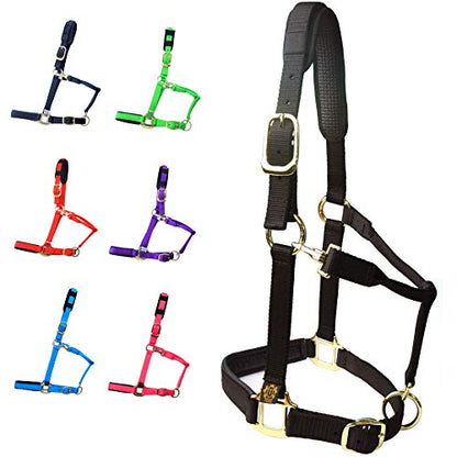 T TEKE Adjustable Horse Halters by Heavy Duty Soft Nylon, Padded with Anti-rubbing Waffle Neoprene on Both Crown & Nose - color: Black, size: Full (L)