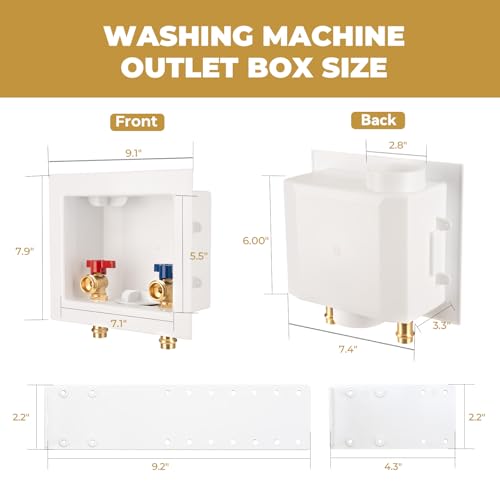 Press Washing Machine Outlet Box with Center Drain, 1/2 Inch Press x 3/4 Inch MHT with Copper Press Connections, Washer Faucet Recessed Box, Press Tool Required for Washer Box - color: PRESS/Regular