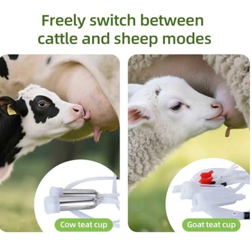 2-in-1 Electric Milking Machine for Cattle and Sheep, Portable Pulse Control Milker, Rechargeable Battery Powered, with 4 Teat Cups 1 Food Grade Milk Bucket Suitable for Small 5L - size: 5L