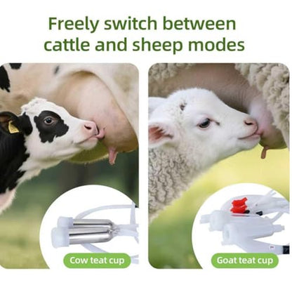 2-in-1 Electric Milking Machine for Cattle and Sheep, Portable Pulse Control Milker, Rechargeable Battery Powered, with 4 Teat Cups 1 Food Grade Milk Bucket Suitable for Small 5L - size: 5L