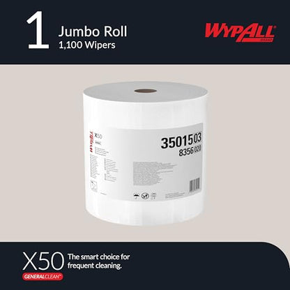 WypAll GeneralClean X50 Cloths Cleaning Wipes (35015), Jumbo, Strong Towels for Extended Use, White (1 Roll of 1,100 Sheets, 1,100 Sheet Total) - size: 1 Count (Pack of 1100), style: Jumbo Roll