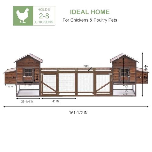 Large Wooden Chicken Coop, 160IN Outdoor Chicken Cages and Run with Nesting Boxes for 2-8 Chickens, Hen Run Poultry Pet House Rabbit Hutch with Waterproof Roof & Removable Tray for Backyard (Two) - size: TWO