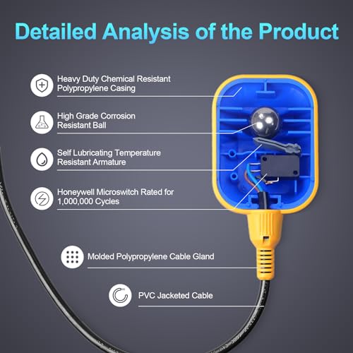 Sump Pump Universal Tethered Float Switch AC 15A 110~250V Piggyback Style Plug with 10 Feet Cord, Used in Sewage Pump, Water Tank, Septic Tank Pump, etc. - style: Water Pumps, Parts & Accessories