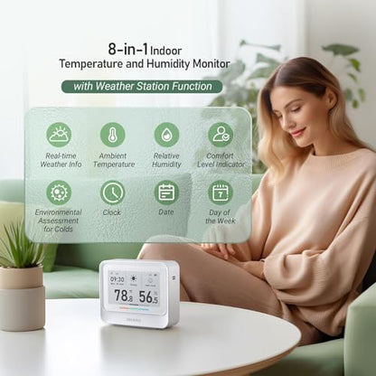 INKBIRD WiFi Thermometer Hygrometer, Temperature and Humidity Sensor with Weather Station, 9-in-1 IBS-TH5 with Electronic Ink Display, 2 Years Free Data Storage Export, Remote Monitor for Room