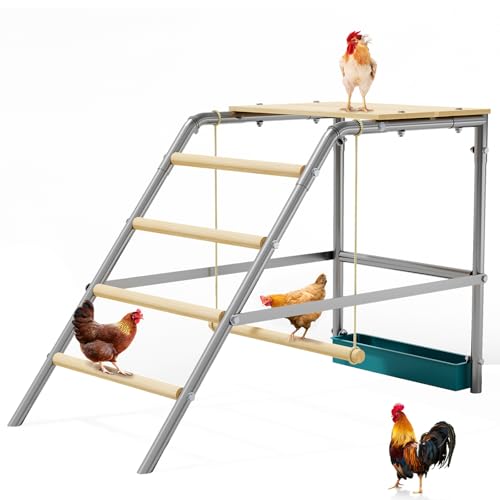 GarveeTech Chicken Perch for Coop with Ladder, Roosting Bars for Chickens in Coop, Poultry Duck Hen Chick Enrichment Toys to Exercise Makes the Meat Firmer for Yard Farm, 40"x20"x28" - size: 40"L x20"W x28"H